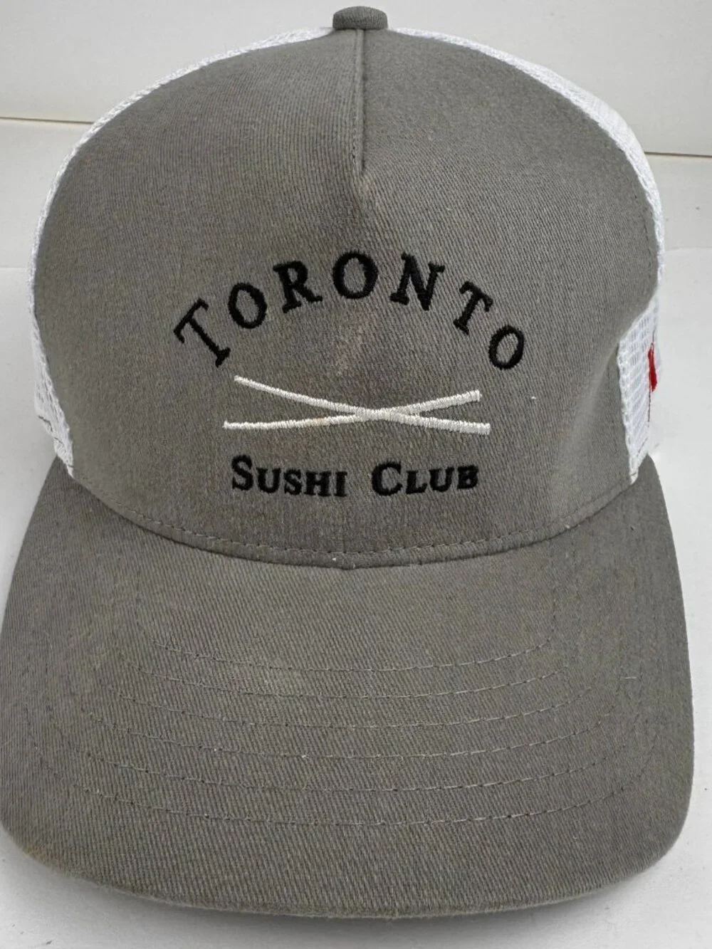 Toronto Sushi Club Trucker Hat Gray Mesh SnapbackCapEmbroidered Chopsticks Stain